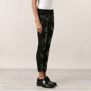 7FAM Pieced Skinny Jeans Black Grey Floral Shantung Jacquard Roses women Size 29